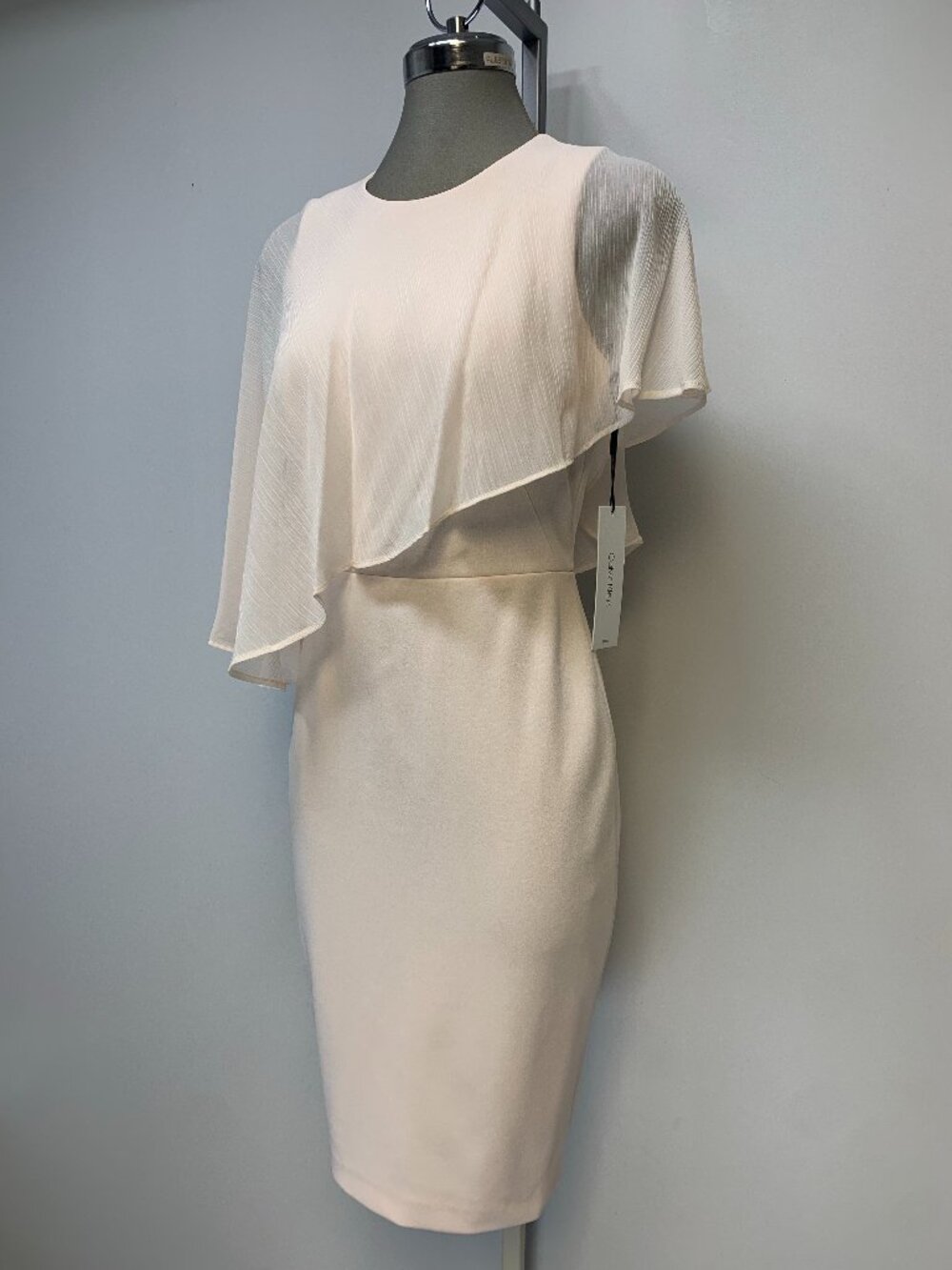 Calvin Klein Elegant PETAL Light Pink Crepe Sheath with Cape Sleeves